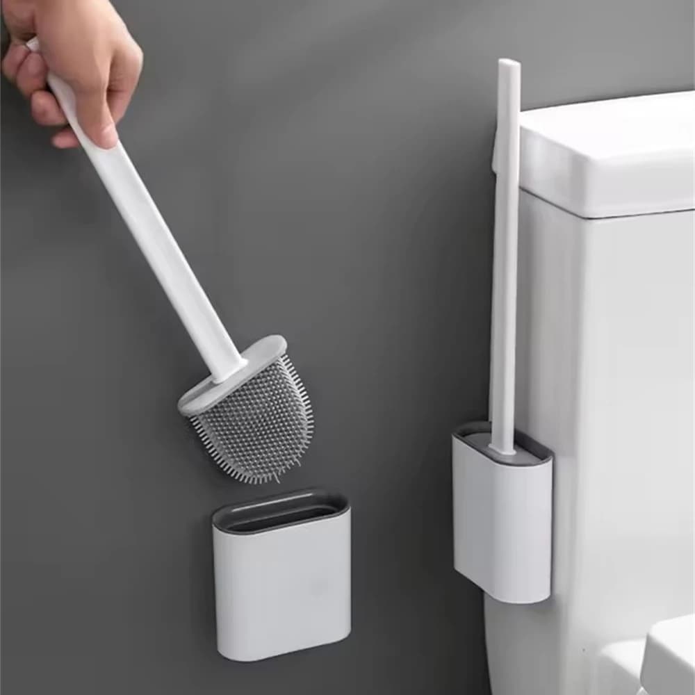 Spazzola per WC da Parete Senza Foratura, Semplice Manico Lungo Bianco per Pulizia Domestica, Senza Angoli Morti, Durevole