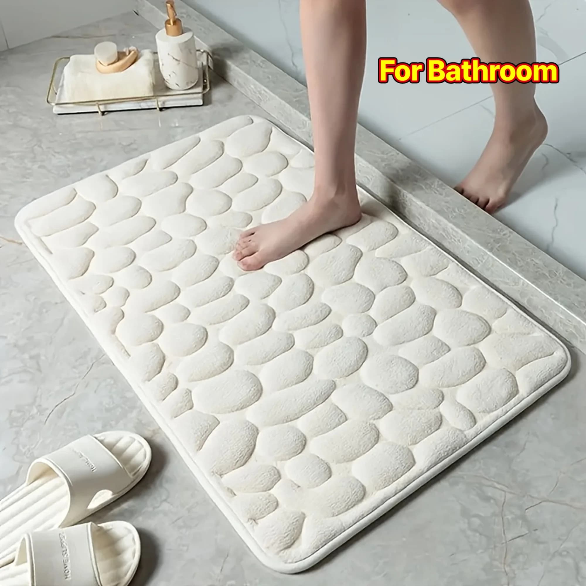 Tappetino da Bagno in Memory Foam con Motivo a Ciottoli, Antiscivolo e Assorbente, per Pavimento del Bagno e Vasca