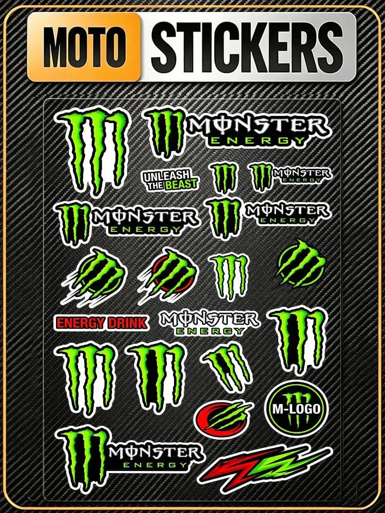 Adesivi Decorativi Riflettenti Impermeabili Multiuso Monster Energy per Auto, Bici, Casco, Tazza, Frigorifero