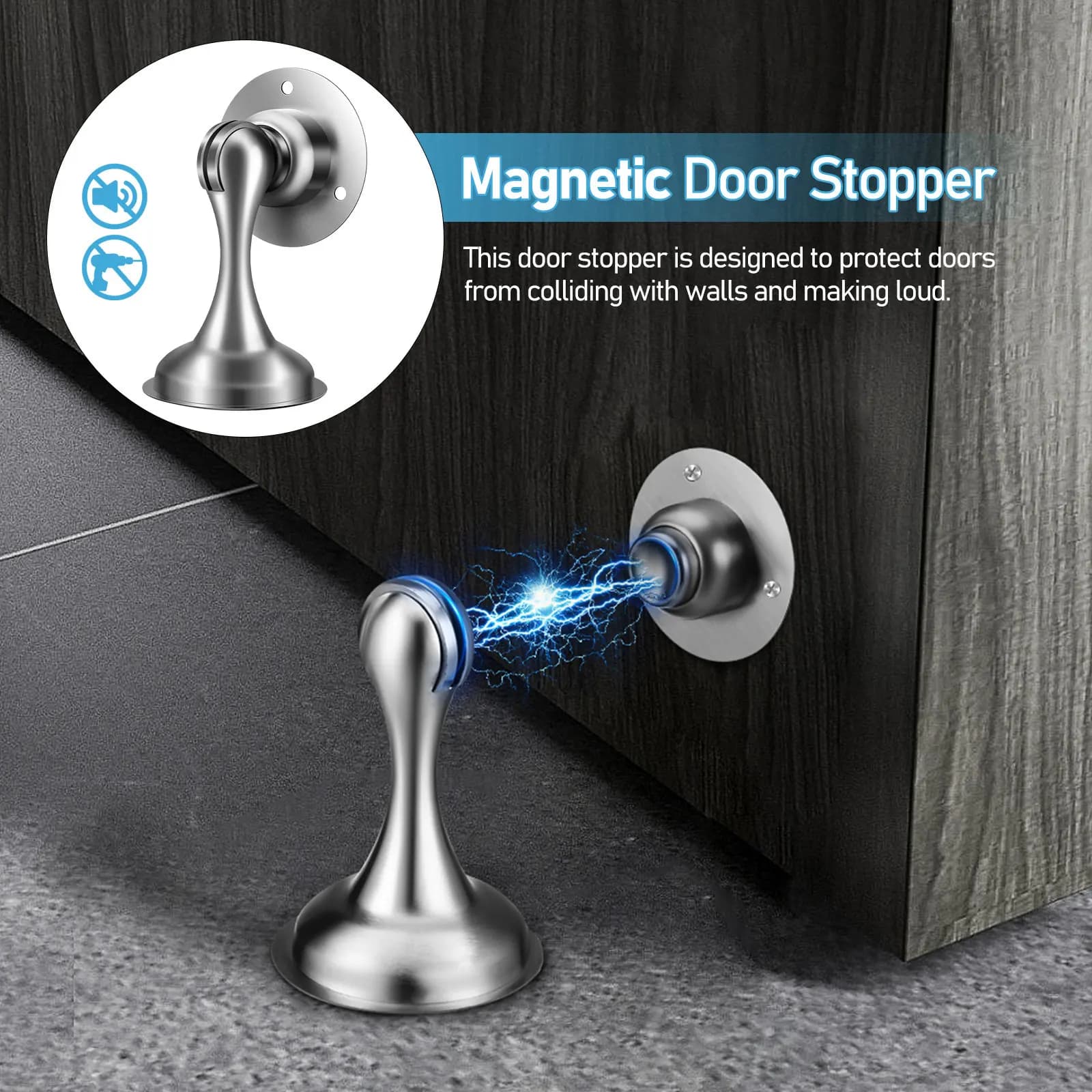 2Pcs Magnetic Door Stopper Stainless Steel Indoor Door Holder No Drilling Required Noise Free Wall Protection Decorative Modern