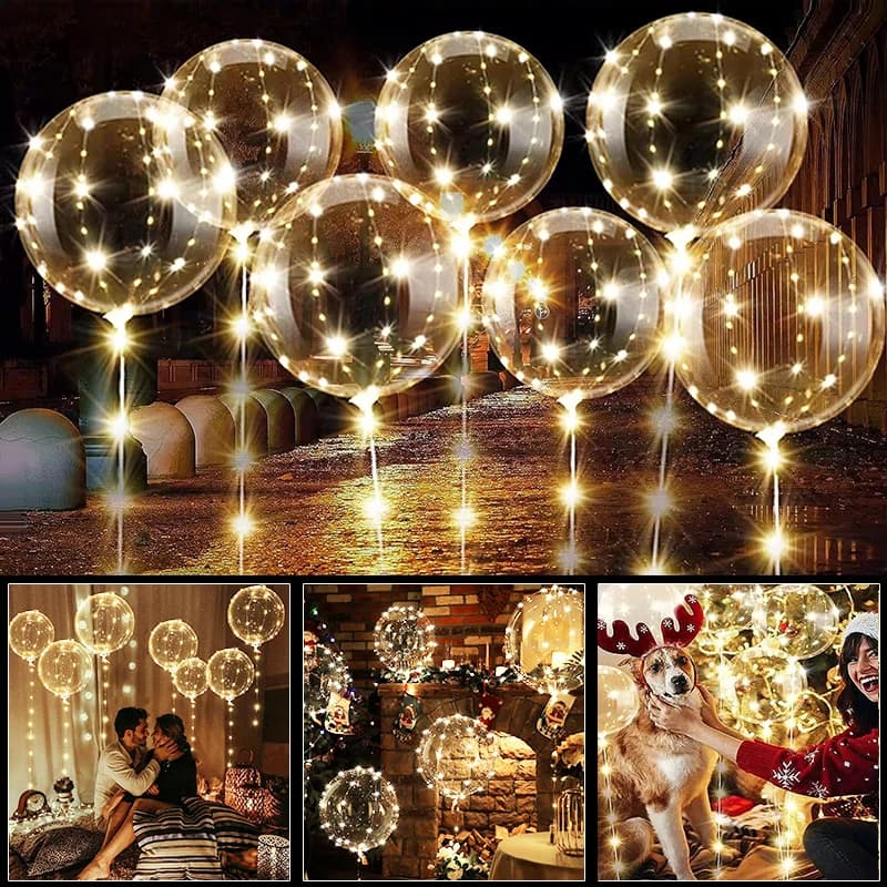 Palloncino Bobo illuminato a LED da 10 pezzi con stringa luminosa Palloncino trasparente a bolle Festa di compleanno Decorazione di nozze Forniture natalizie