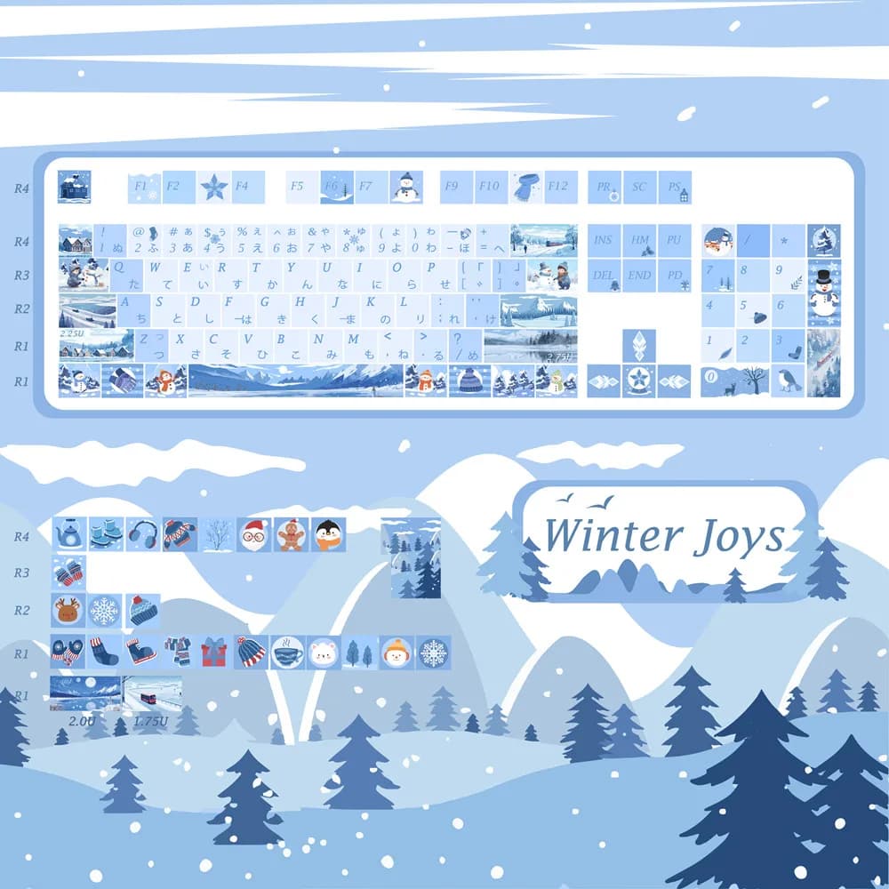 Customized Design Winter Joys Sublimation Keycaps Silent Snow Timeless joy PBT Cherry Profile for MX Switch Mechanical Keyboard