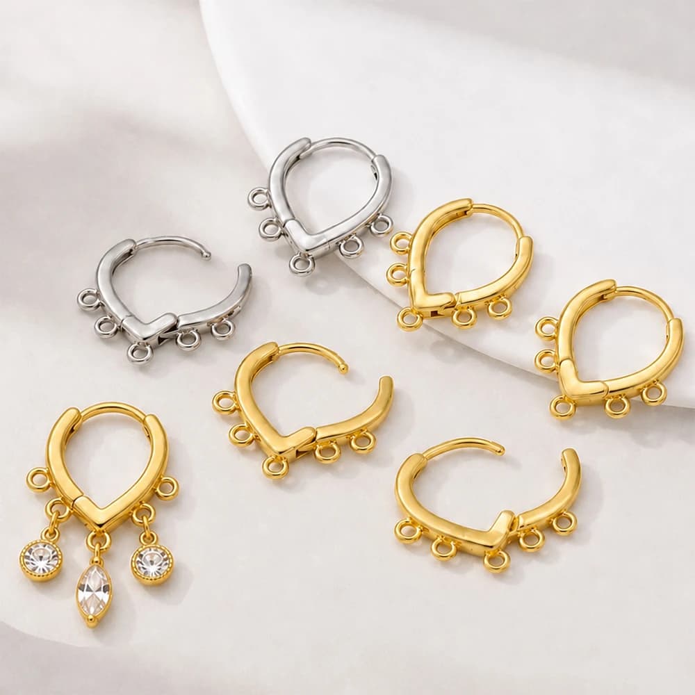 2Pcs/4Pcs 18K Gold Plated French Hoop Earring Clasps with 5 Holes Closed Rings For DIY Tassel/Pearls Earrings Making Supplies