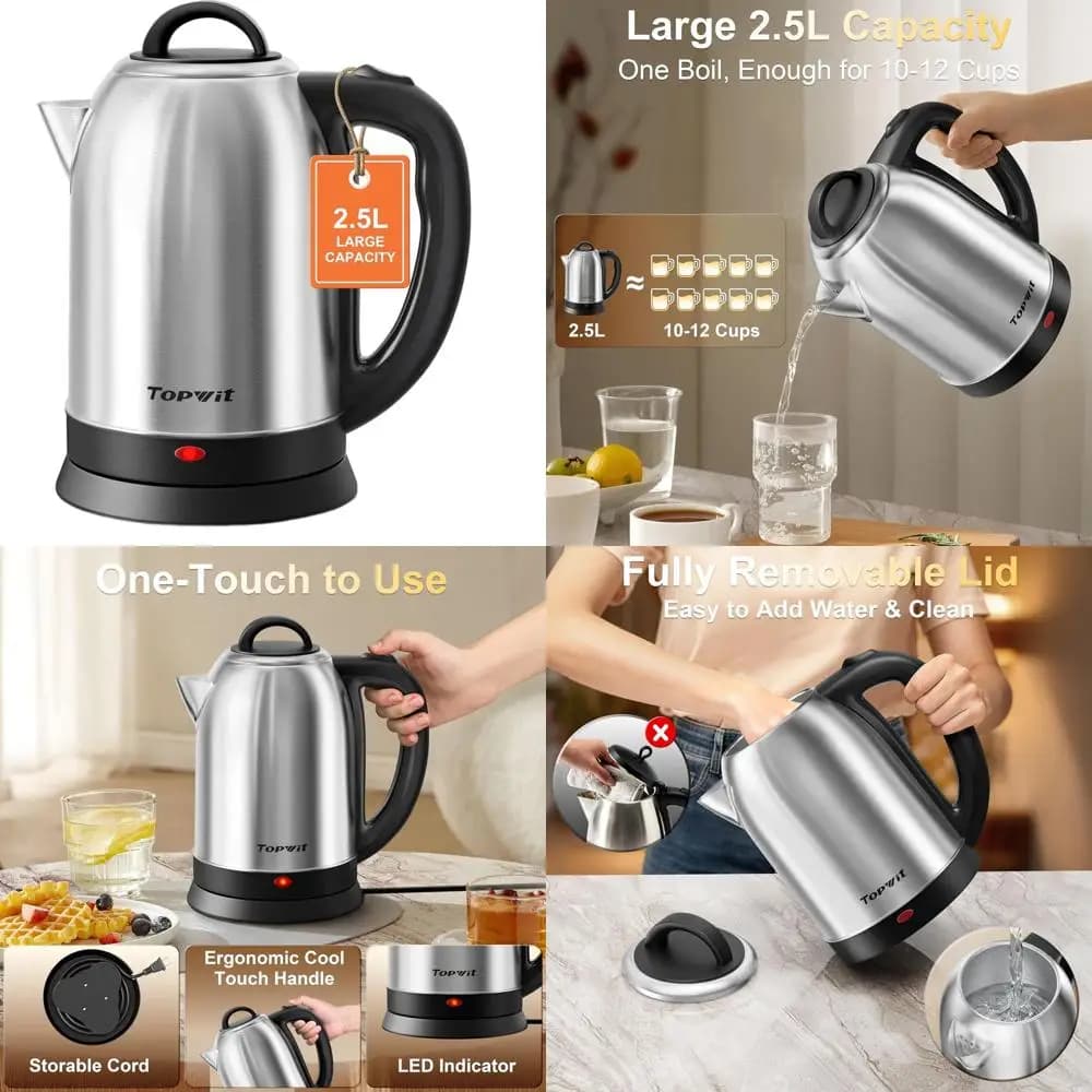 2.5L Stainless Steel Electric Kettle, Without BPA, Quick boiling with Automatic Shutdown and Protection Against Dry Cleaning for Home Use