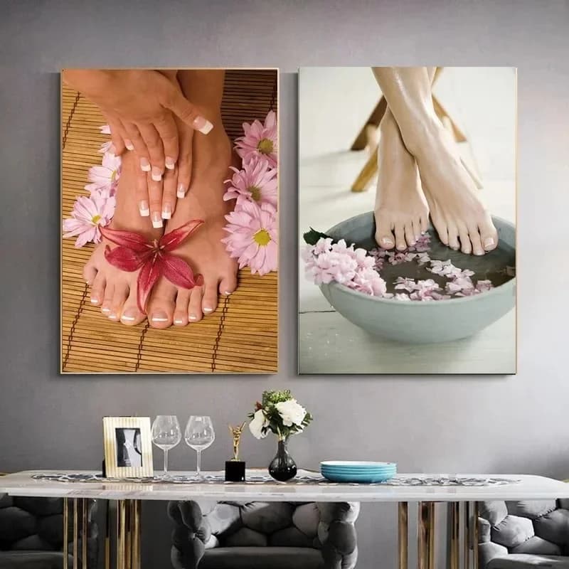 Foot Spa Yoga Salon Nail Body Massage Pittura su tela Poster e stampe Immagine di arte della parete per la decorazione del soggiorno