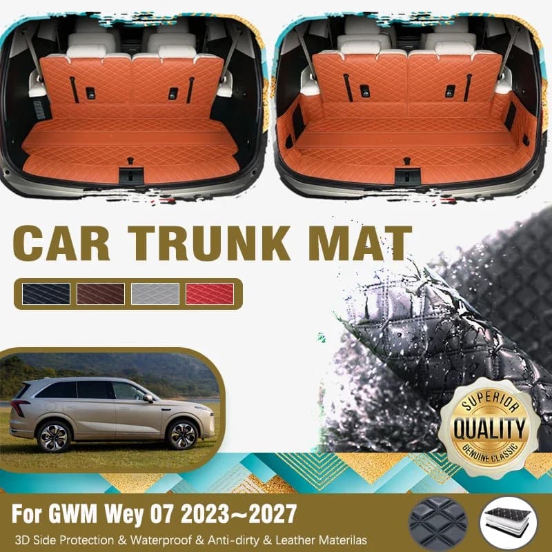 Car Trunk Mats For GWM Wey 07 Lanshan Blue Mountain 2023 2024 2025 2026 2027 Leather Covers Cargo Liner Carpets Auto Accessories