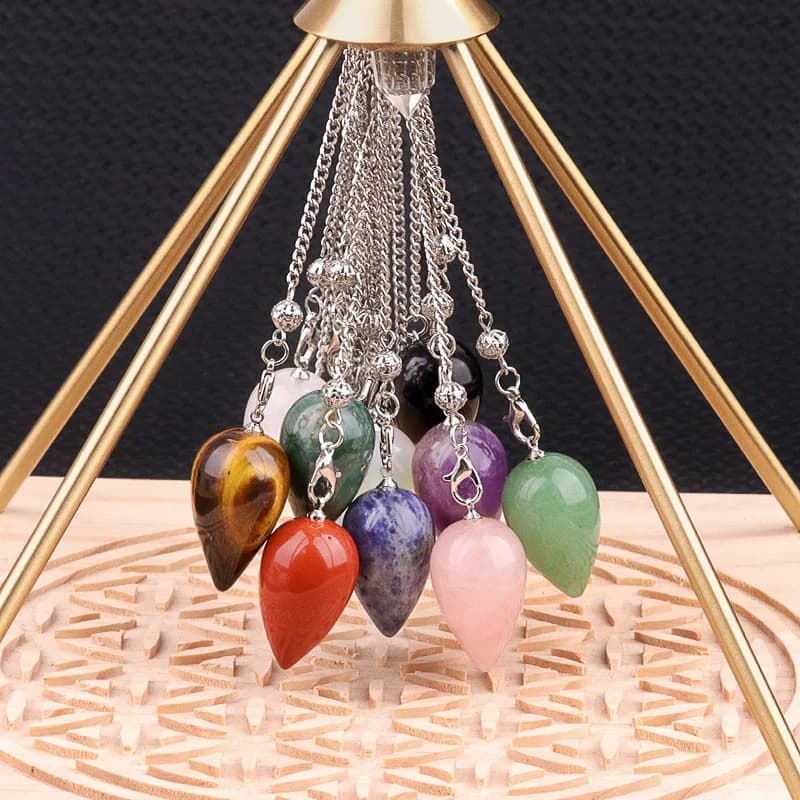 1 pz Pendente in Pietra Naturale, Pendoli in Cristallo per Rabdomanzia, Divinazione, Ossidiana, Quarzo, Reiki, Guarigione Spirituale, Gioielli Pendule
