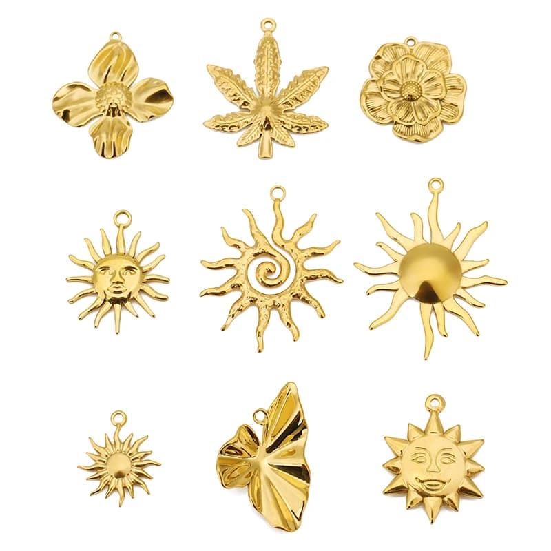 3pcs Retro Large Rose/Sunflower/Sun Charms for Jewelry Making Supplies Stainless Steel Pendants DIY Earring Necklace Accessories
