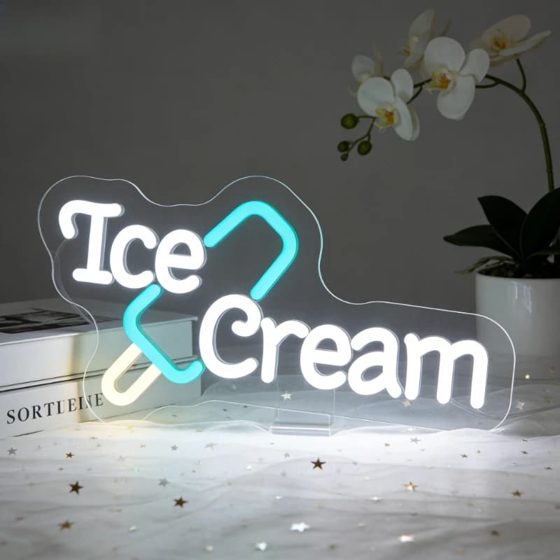 Insegna al Neon a Forma di Gelato, Luce Notturna LED Dimmerabile, Lampada da Tavolo, Decorazione Murale Estetica per Caffetteria, Gelateria, Stanza Estiva, Regalo per la Casa