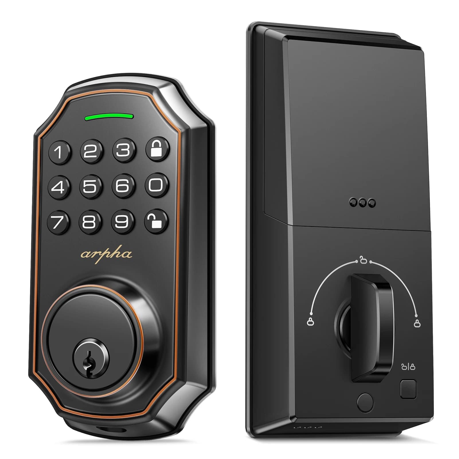 Serratura per porta con accesso senza chiave Arpha D280W WIFI 5-in-1, serratura elettronica intelligente con impronta digitale e tastiera, chiusura automatica One Touch Loc