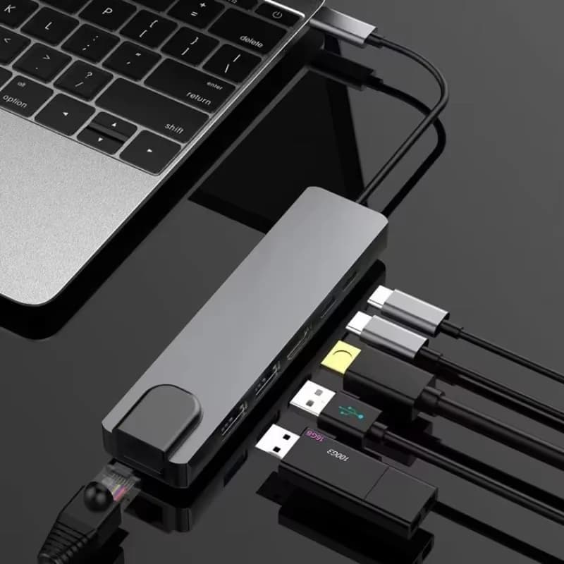 Docking Station 6-in-1 con Porta di Rete 100M per Telefoni Cellulari, Tablet, Computer e Console di Gioco, Stazione Multifunzione 6in1