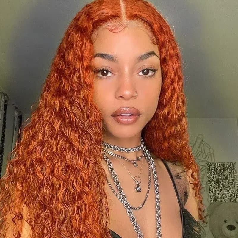 30 40 Inch 350 Ginger Orange Deep Wave 13x4 13x6 HD Lace Frontal Wig Human Hair Curly #350 Colored Lace Front Water Wave Wigs