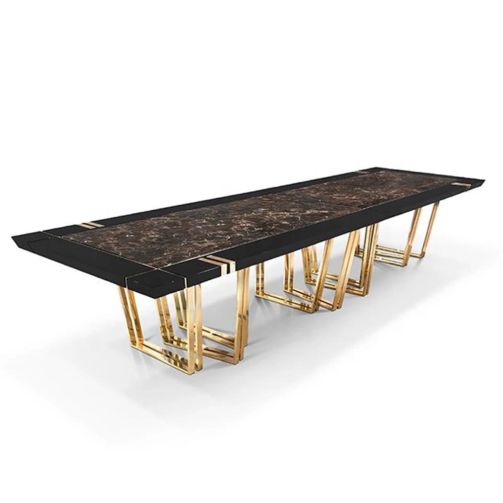 Set da Pranzo di Lusso per 8 Persone, Tavolo Moderno con Piano in Marmo e Gambe in Acciaio Inossidabile, Ottimo Prezzo in Offerta
