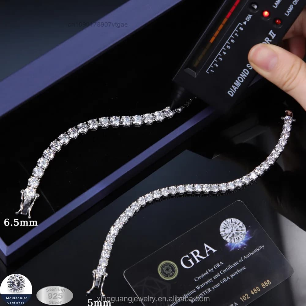 Tennis Moissanite Diamond Chain 5mm 6.5mm 925 Silver Gold Plated Fine Jewelry Bracelet VVS Moissanite Tennis Chain for Men Women