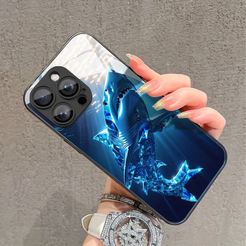 Deep Sea Shark Premium Pattern Glass Phone Case for iPhone 17/16/16ProMax/15/14/13/12ProMax/11/11Pro Anti-drop protection