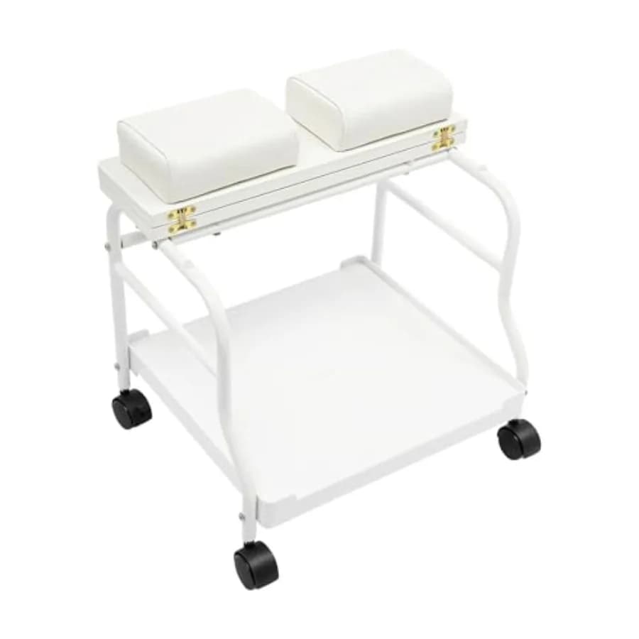 Carrello per Pedicure e Manicure, Poggiapiedi Bianco con Ruote per Salone di Bellezza, Spa, Massaggi
