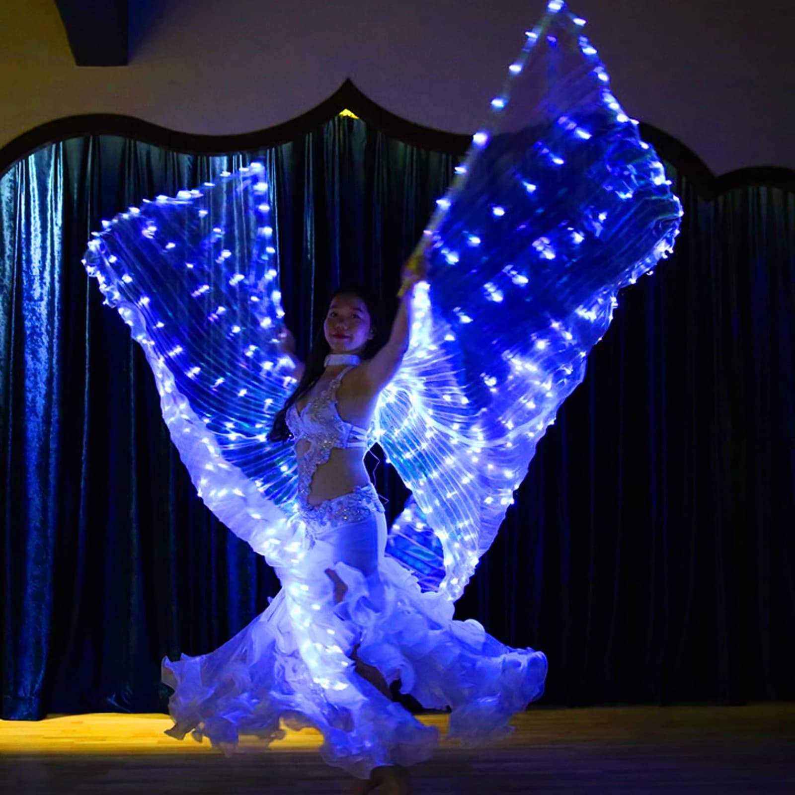 Ali di danza del ventre a LED Isis Ali di farfalla colorate con bastoncini telescopici Incandescente illuminano il costume Performance Bambini Adulti