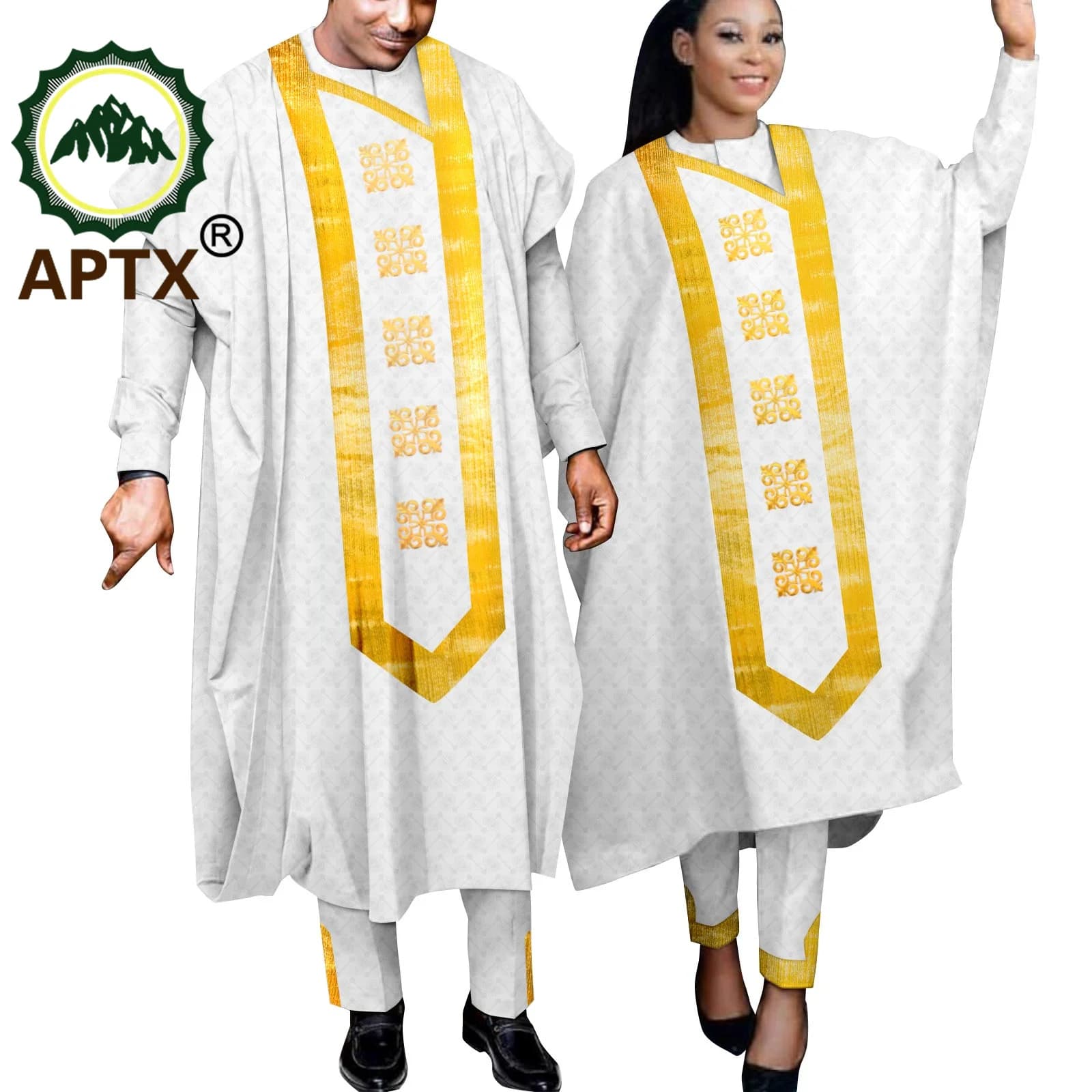 African Couple Dress for Wedding Robe Shirt Pants 3 Pieces for Women Matching Men's Clothing Set Evening Party Prom Y23C099