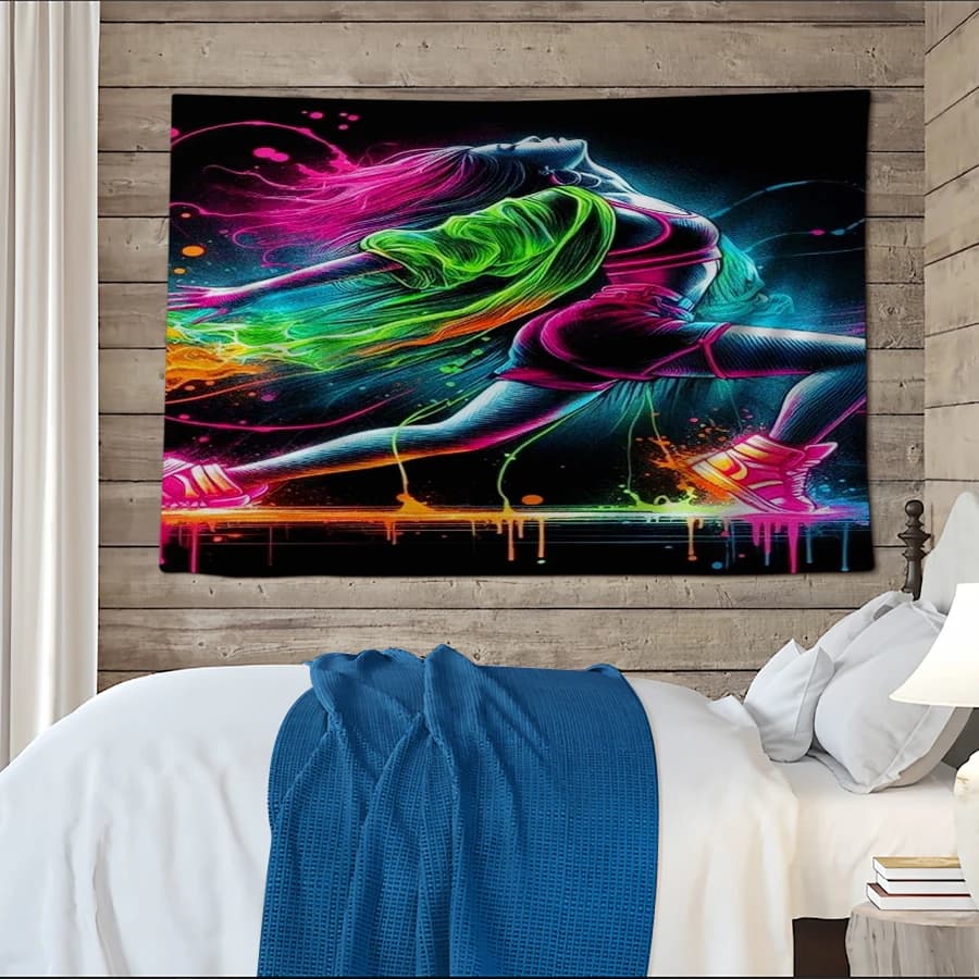 1PC Digital Printed Tapestry Wall Hanging, Neon Street Dance Girl Paint Drip, Hip Hop Urban Dance Wall Decor