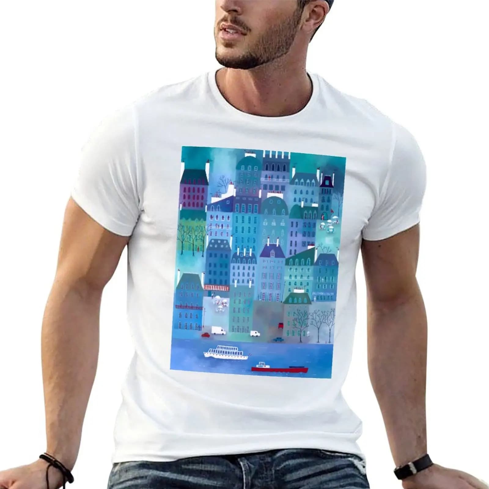 T-shirt Paris Blues, t-shirt da uomo, t-shirt vintage con grafica, t-shirt da uomo di lusso, t-shirt da uomo in cotone 100%