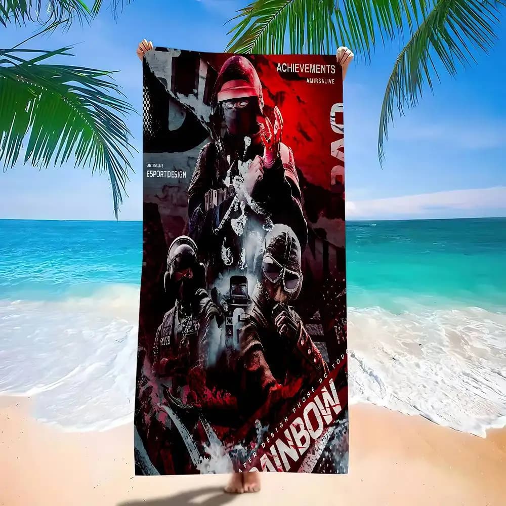 R-R6 Rainbow Six Siege Anime Beach Swimming Towel Asciugamano morbido e assorbente, regalo per bambini, per viaggi, campeggio, palestra