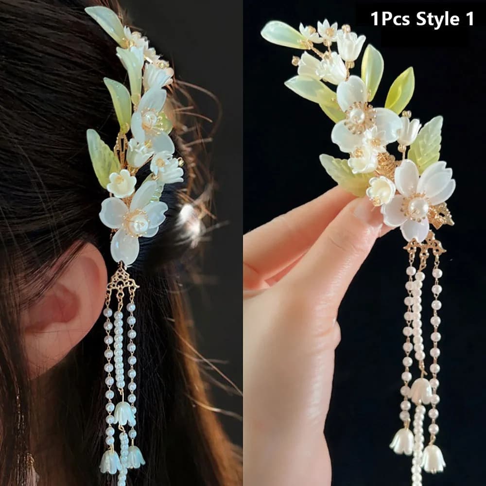 1Pcs New Fairy Tassel Chinese Hair Pin Side Clips Flower Flower Hairpin Retro Headpieces for Women Girls
