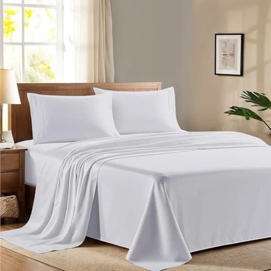 Set di Lenzuola 100% Cotone Egiziano - Collezione Raffinata Serie 600 per Letto Matrimoniale, 4 Pezzi, Morbide e Fresche, Lusso da Hotel, 16 Pollici