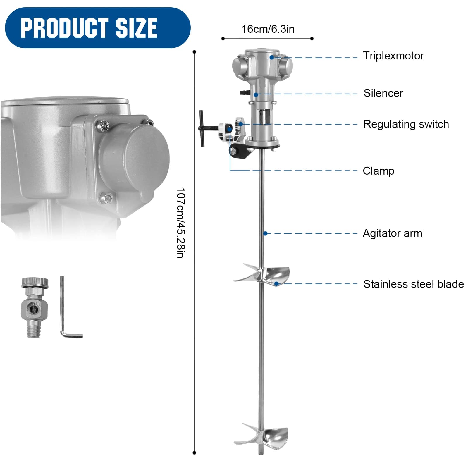 50 Gallon Pneumatic Mixer (200L) with Adjustable 1/2HP Motor and Vertical Clamping Tool for Mixing Paints