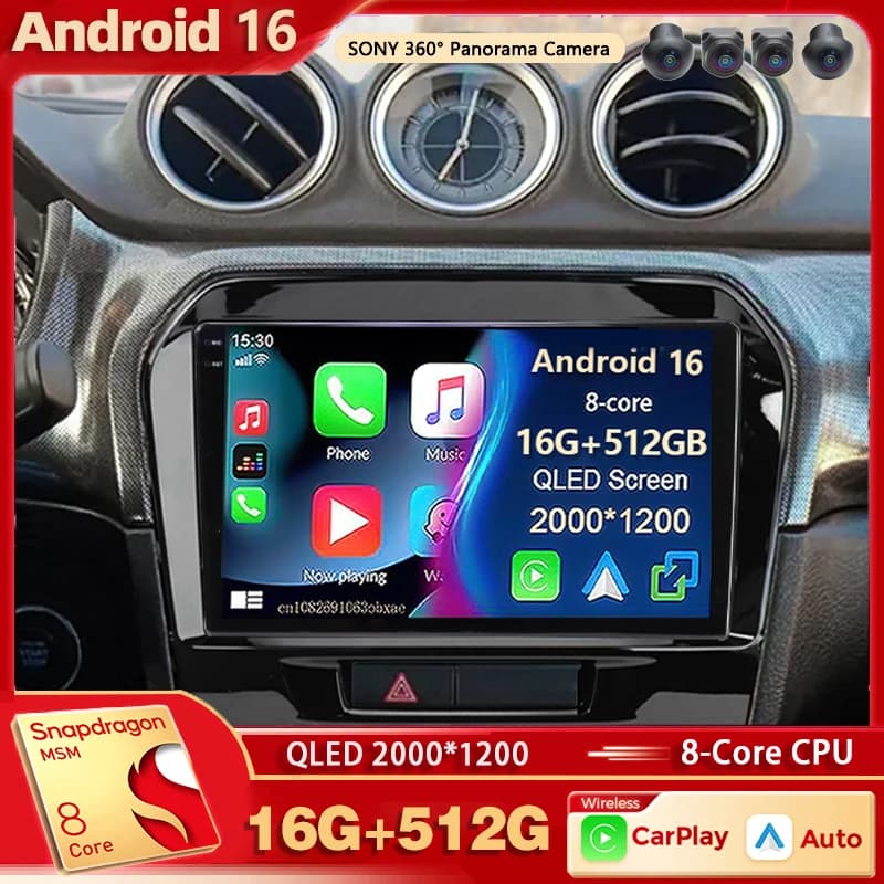 Android 15 Per Suzuki Vitara 4 2014-2018 2K QLED Android Auto Radio Lettore Video Multimediale GPS Stereo CarPlay 4G di Navigazione DSP