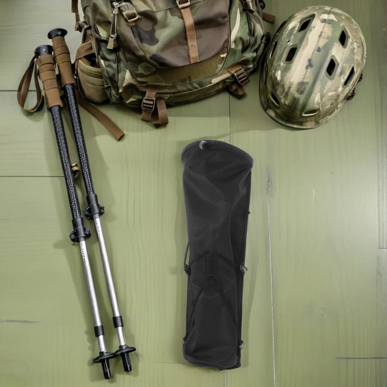 Borsa Impermeabile per Bastoncini da Trekking Nera Portatile Pieghevole per Zaino Campeggio e Uso all'Aperto