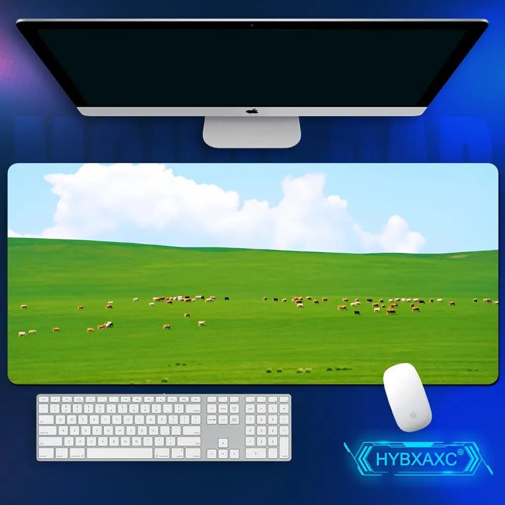 Tappetino per mouse verde HYBXAXC con paesaggio, protezione occhi, piante curative, per studio, scrivania, tappetino da scrivania con supporto per il polso