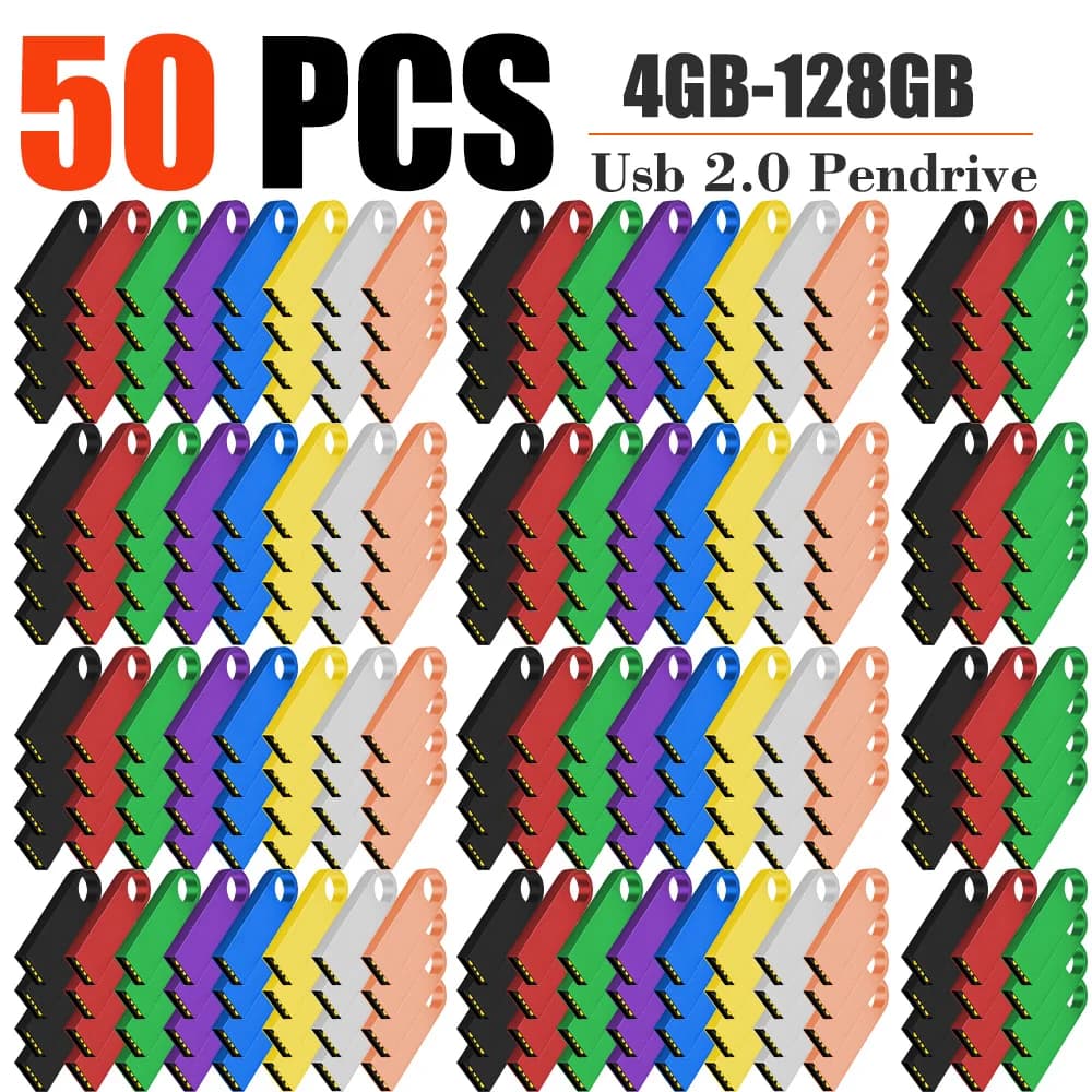 50 pz/lotto Chiavette USB 2.0 in Metallo da 1GB 2GB 4GB, Pen Drive Regalo Aziendale da 8GB 16GB 32GB 64GB, Chiavetta USB con Logo Personalizzato Gratuito 128MB