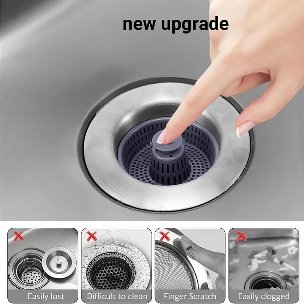 Filtro per Lavello 3 in 1 Facile da Pulire, Tappo Anti-perdita a Scomparsa, Cestello Filtro per Scarico, Strumento da Cucina Anti-intasamento