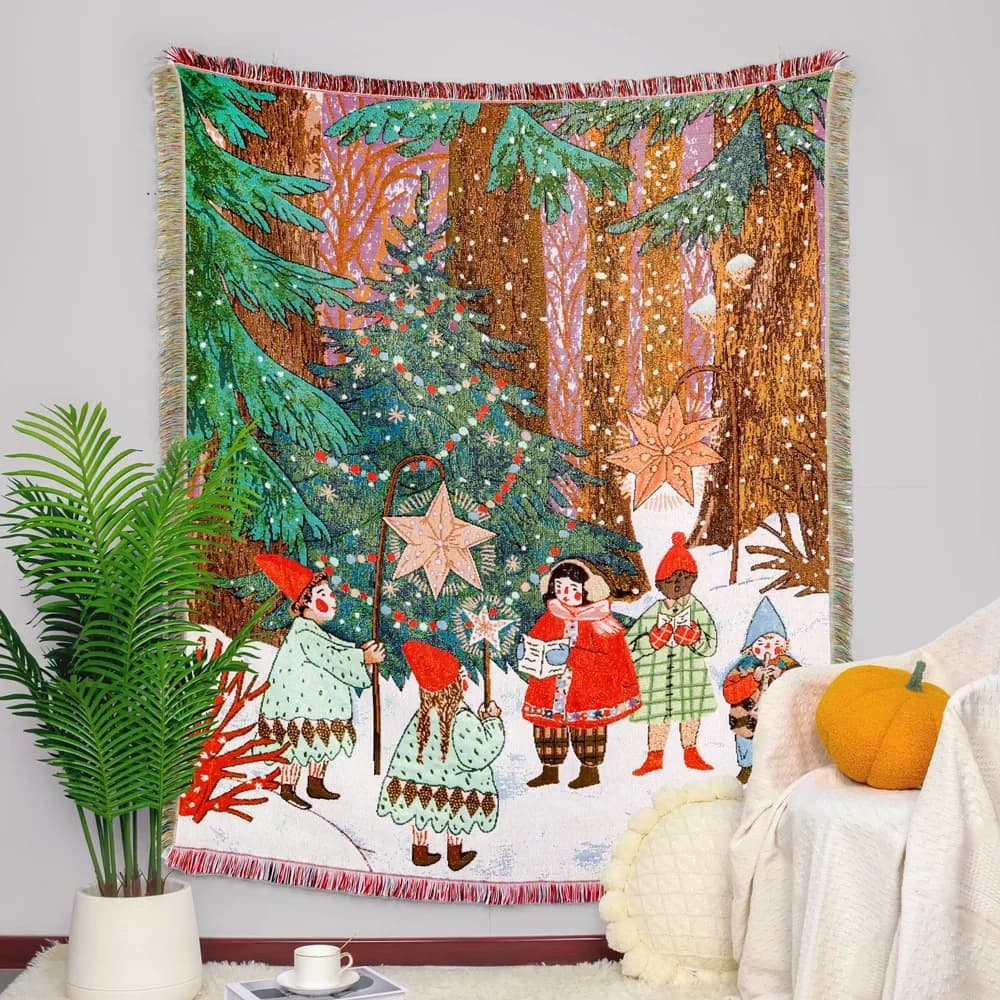 Regalo di Capodanno Arazzo Coperta da picnic Decorazione natalizia Copridivano Coperte lavorate a maglia da giardino per letti Tovaglia per albero di Natale