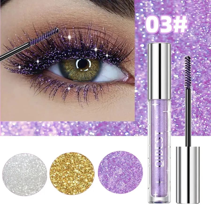 QIBEST 3 Colors Diamond Glitter Mascara Long-term 3D Chest Volume Curling Shimmer Mascara Eye Lash Female Cosmetic