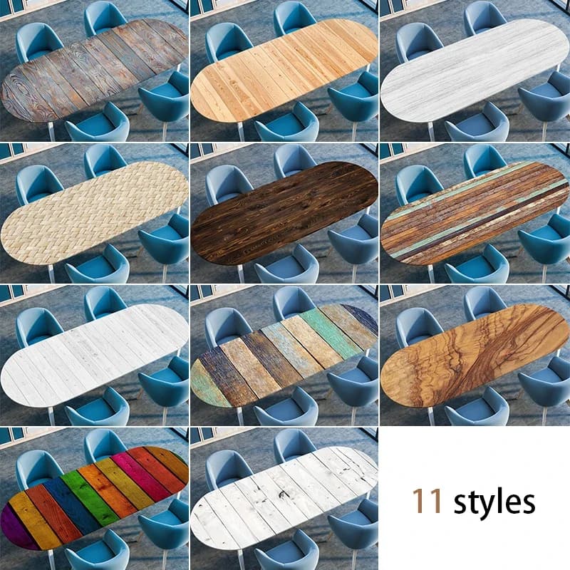 Tovaglia ovale impermeabile stile plancia di legno Tovaglia aderente elastica resistente all'olio Cucina Sala da pranzo all'aperto