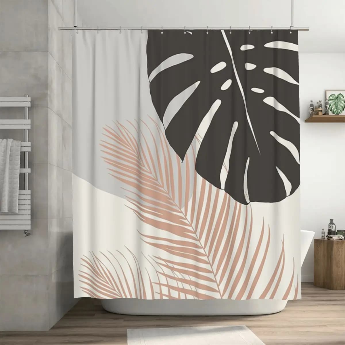 Tenda da doccia Minimal Monstera Palm Finesse, tende da bagno impermeabili in poliestere con ganci
