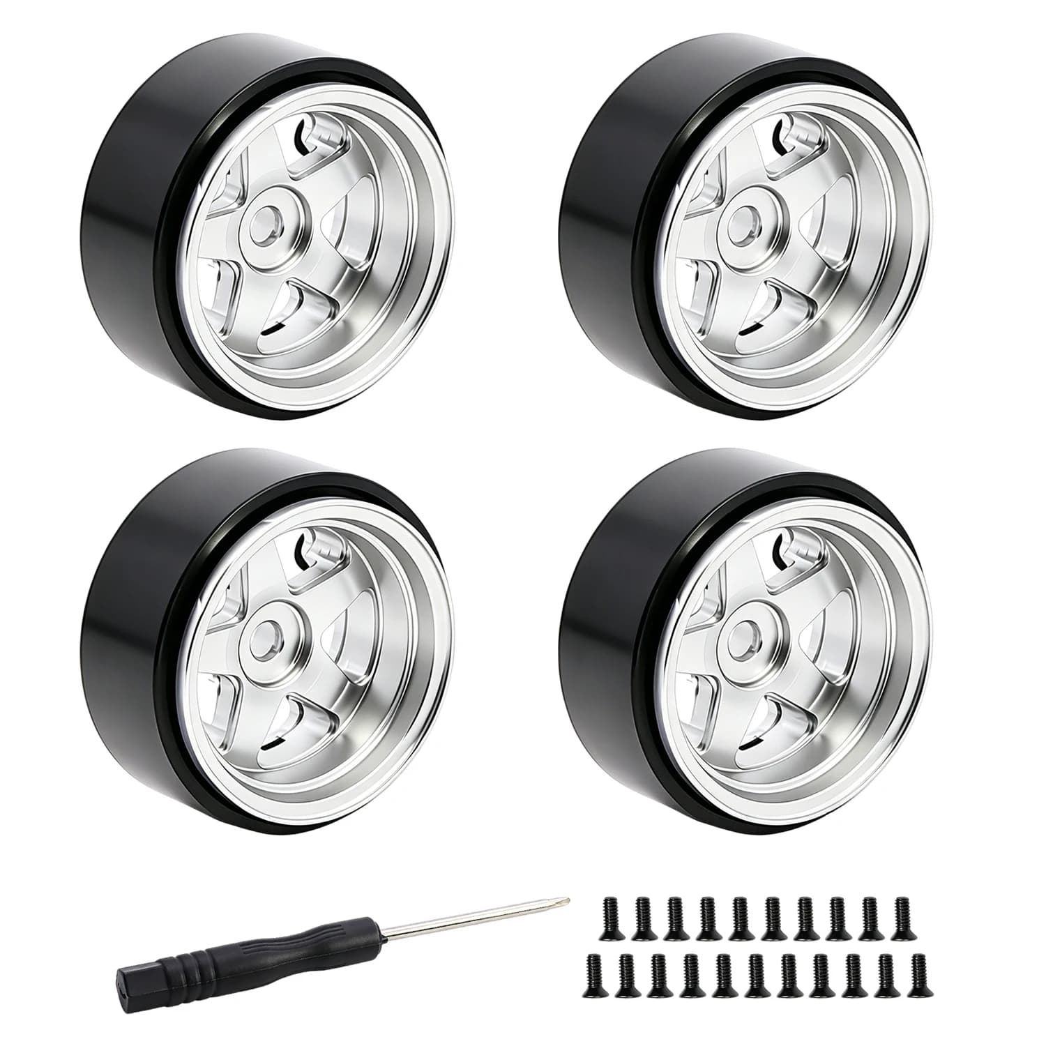 4 Cerchi in Alluminio da 0,7 Pollici con Beadlock a 5 Razze, Parti di Aggiornamento Mozzo per Crawler RC 1/30 Axial SCX30