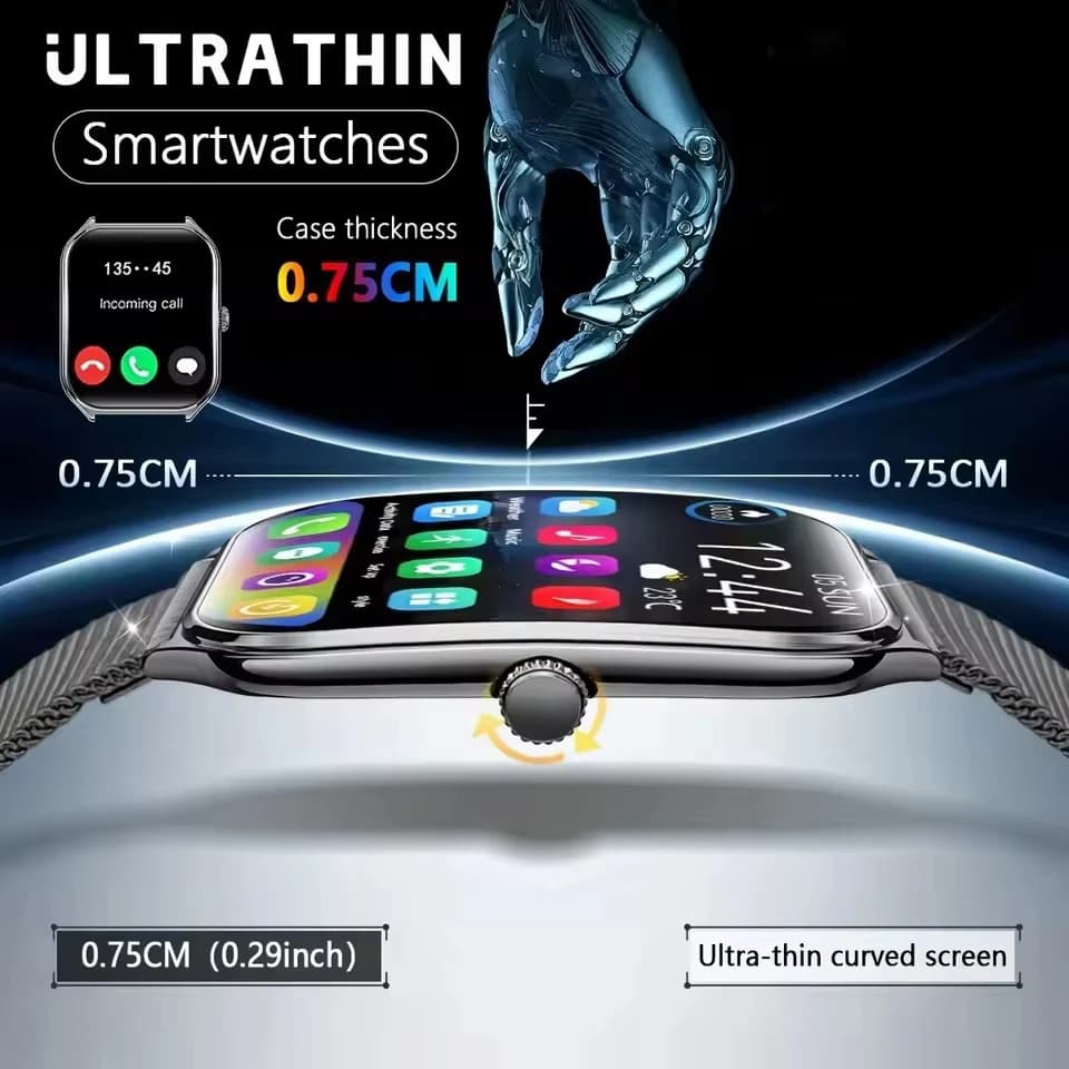 Nuovo 2026 Ultra Sottile 386*448AMOLED HD Schermo Astuto Della Vigilanza Degli Uomini di Modo Delle Donne Braccialetto di Sport BT Chiamate Impermeabile Smartwatch Regalo