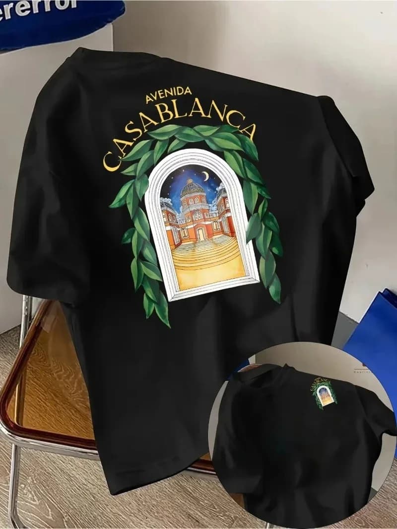 T-Shirt Grafica Casablanca Avenue Villa per Uomo, Maglietta a Maniche Corte Stile Vacanza di Lusso Streetwear