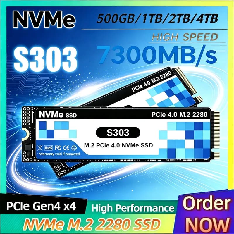 Original S303 M2 NVMe PCIe4.0 x4 SSD 7300MB/s Read Speed 3D TLC NAND 1TB 2TB 4TB High Performance Storage for Desktop Laptop