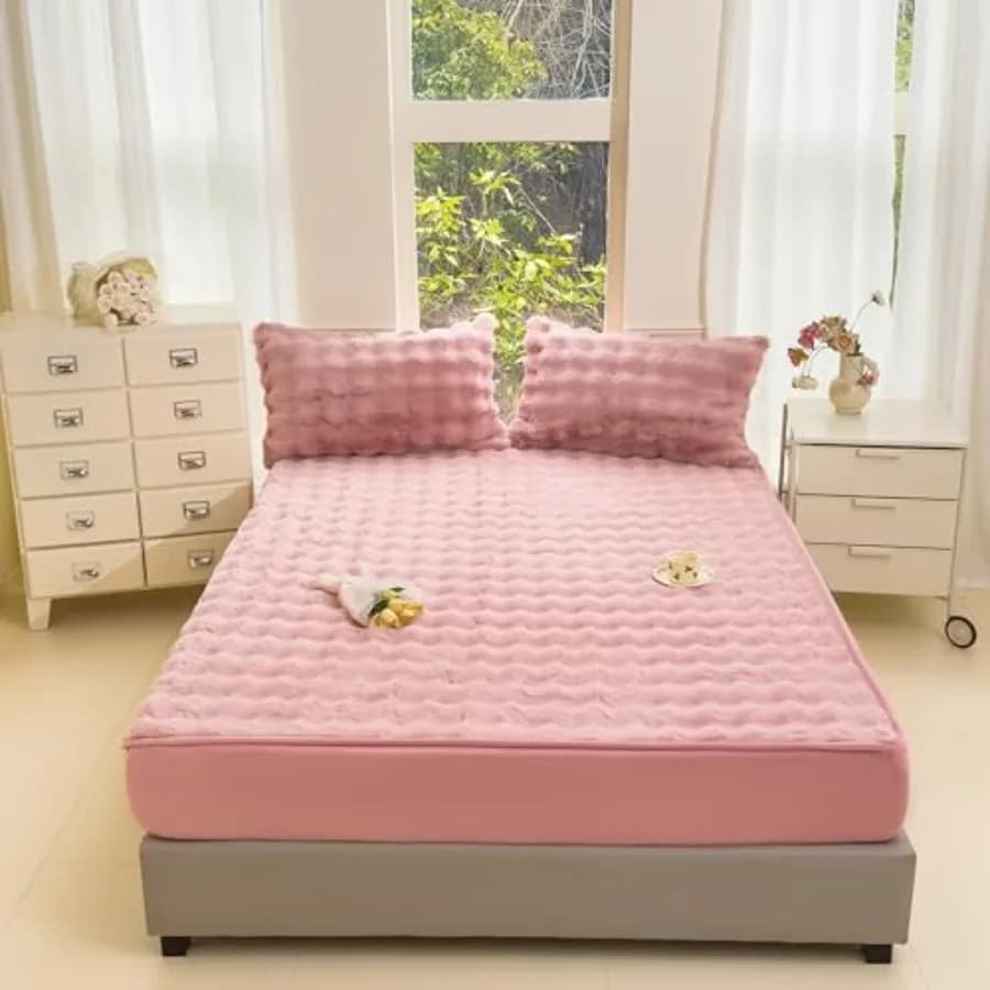 Set di Lenzuola King Size HandD, 3 Pezzi, Lussuose, Morbide e Traspiranti in Finta Pelliccia, Include 1 Comodo Copripiumino a Bolle