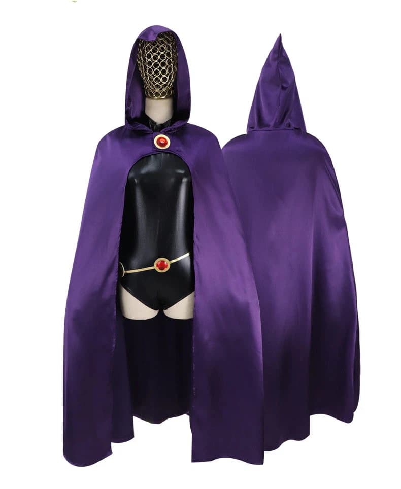 Teen Titans Raven Cosplay Costume Deluxe Jumpsuit Cloak Belt Suit Halloween Uniform for Women XS-3XL