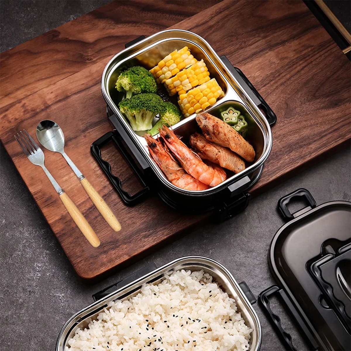 Contenitore per il pranzo isolato a doppio strato nero per uso alimentare Contenitore per alimenti Bento box termico a tenuta stagna per campeggio scolastico per ufficio studente