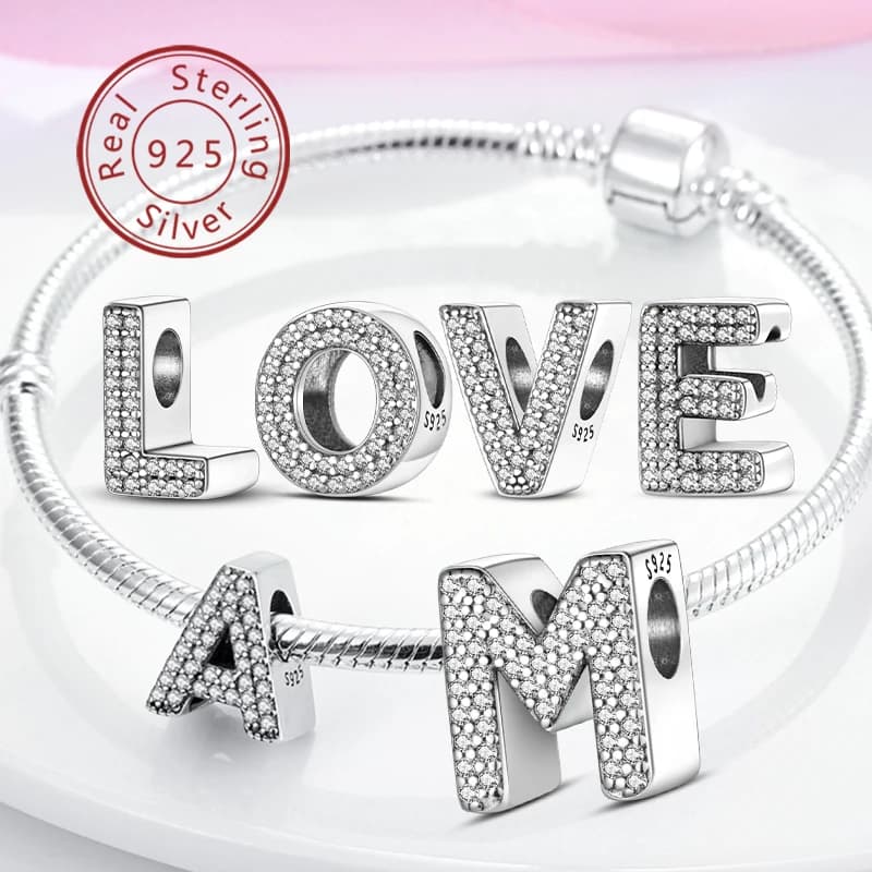 925 Sterling Silver 26 Letters Pendents and Pendants AZ Beads Alphabet Pendants and Pendants Measuring 925 Original FAI Bracelets by You Pendants Creation of Jewelry