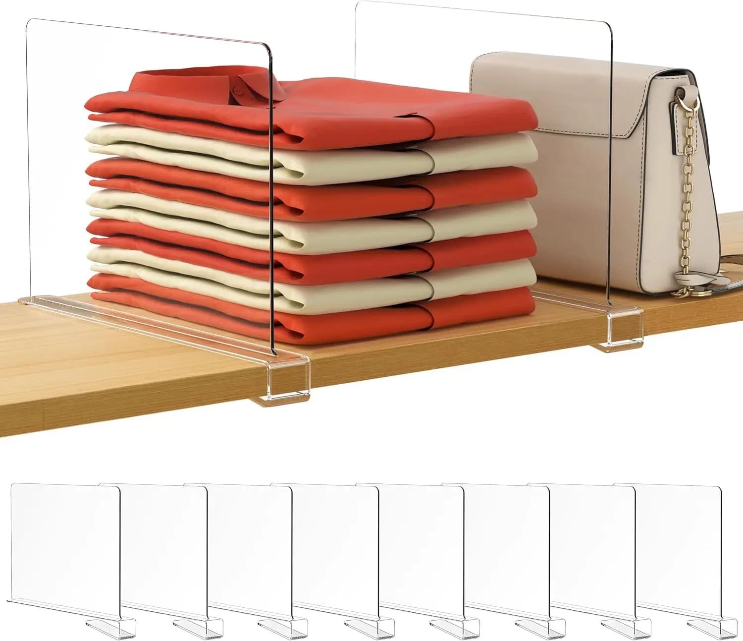 Set di 8 Divisori Trasparenti per Scaffali, Organizzatori per Armadi e Borse, Ideali per Camera da Letto e Cucina