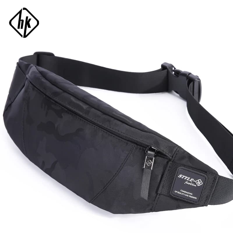 Hk Uomo Maschio Casual Fanny Bag Marsupio Soldi Telefono Cintura Borsa Mimetica Nero Grigio Bum Hip Bag Tracolla Cintura Pack