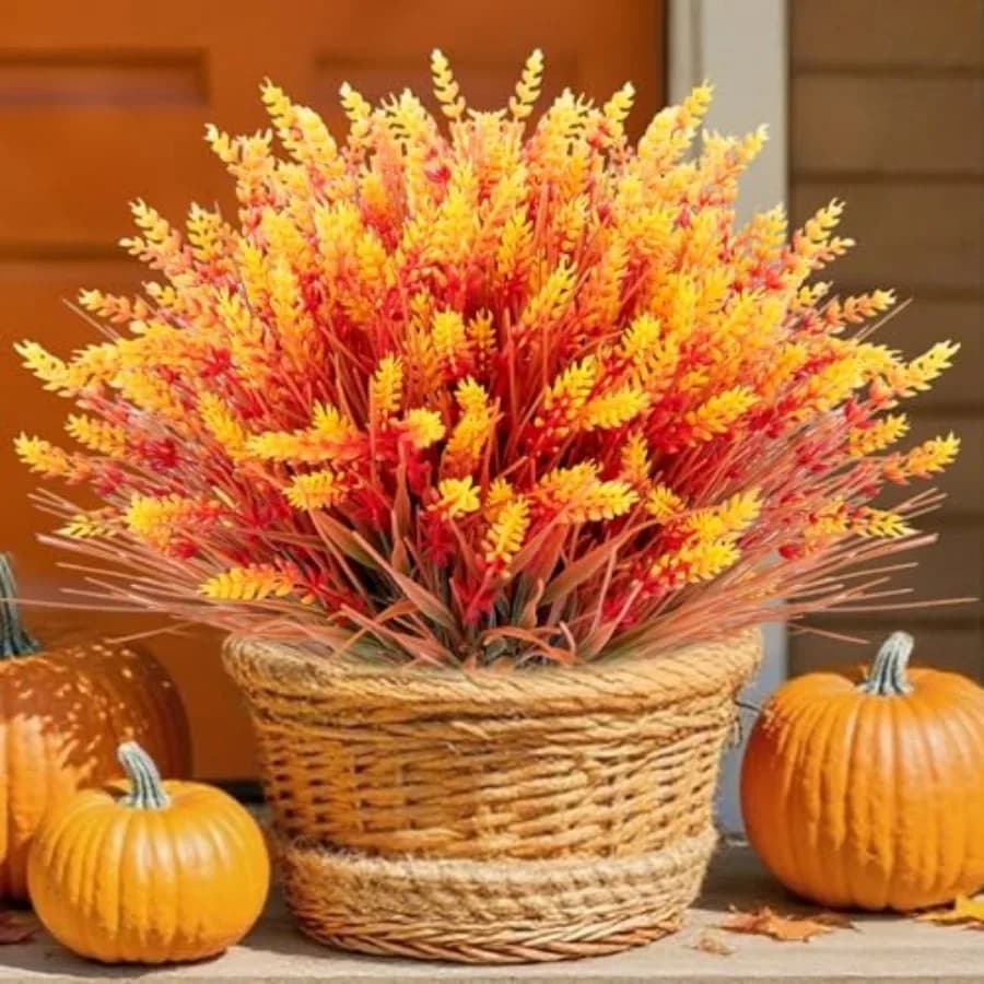 Artificial Fall Lavender Flowers for Outdoors UV Resistant Fake Monkey Flowers, No Fade Fake Mums Faux Plastic Shrubs Plants fo