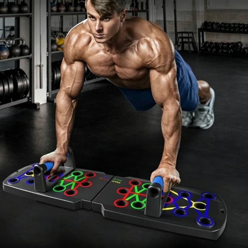 Multifunctional Fold‑able Push‑Up Board Home Workout Equipment Kit, Full‑Body Fitness Set with Pull‑Up Bar, Ab Roller, Hand Grip Strengthener and Resistance Bands for Men Women Training