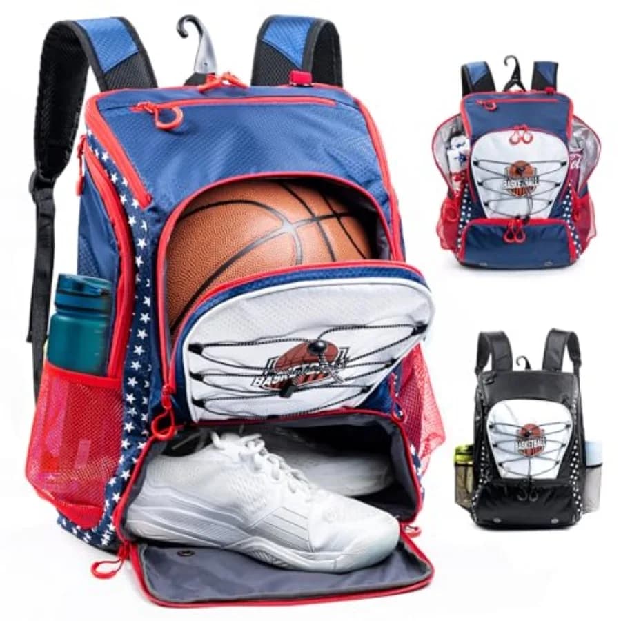 Zaino da basket con scomparto per pallone e scarpe - Borsa sportiva da 30 litri, borsa per accessori da basket, leggera e traspirante